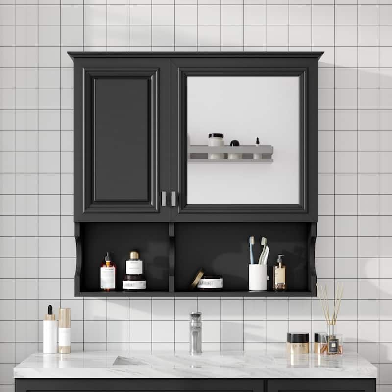 2-in-1 Bathroom Storage Wall Cabinet with Mirror and Adjustable Shelf