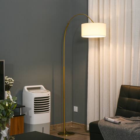 HOMCOM 6ft Arch Shape Floor Lamp with 180-deg Flexible Lampshade, Adjustable Pole, and Metal Round Base, Cream White