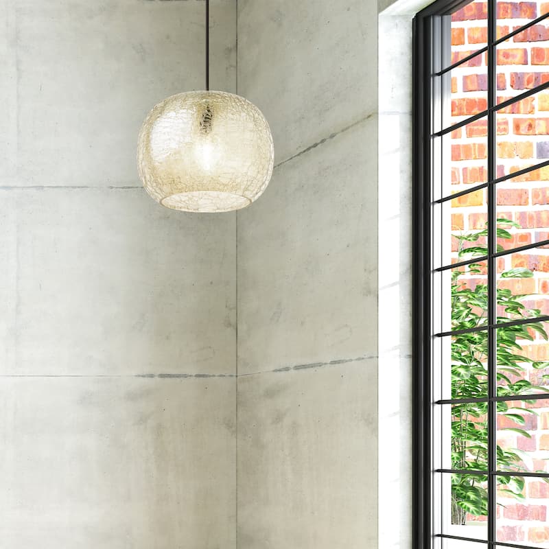 River of Goods Black Metal and Glass 9.75-Inch Pendant Light with Adjustable Hanging Cord - 9.75" x 9.75" x 9.75/68.75"