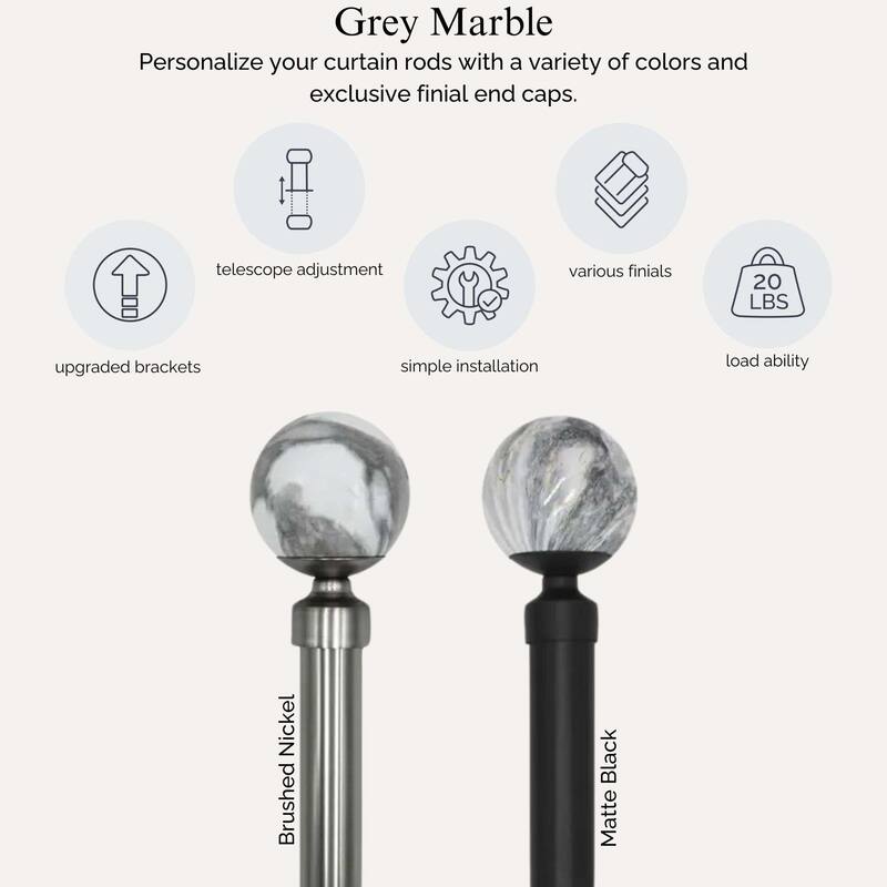 Linen Avenue Grey Marble Double Window Curtain Rod Set