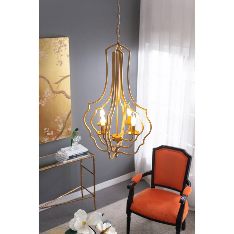 4 Light Metal Chandelier, Hanging Light Fixture with Adjustable Chain