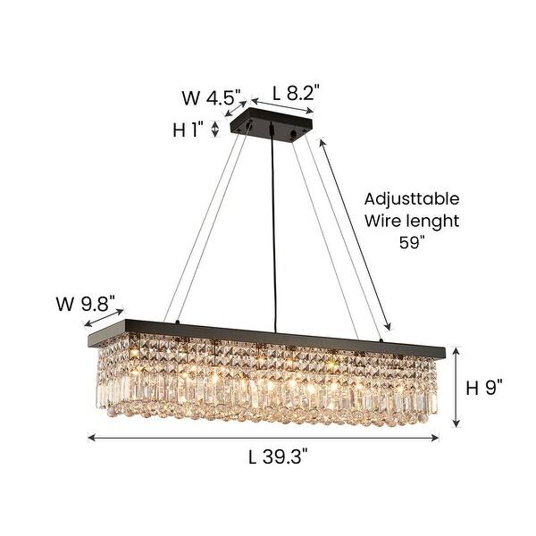 Modern Black Crystal Chandelier 40 in. 8-Light Kitchen Island Pendant Lighting