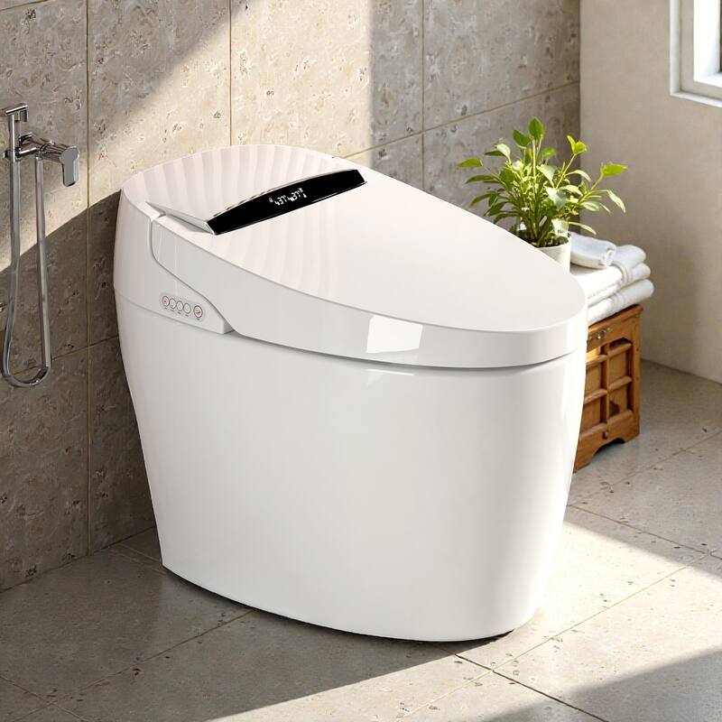 Smart Toilet with Heated Bidet Seat. Auto Open Close. Siphonic Flush. Warm Water. Dryer. Remote Control - White
