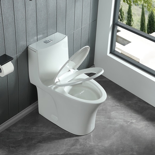 Unbranded 19 In. ADA Height 2 Piece Toilet 1.1/1.6 GPF Dual Flush Round Tall Toilet In White Comfort Bowl Height Bathroom Toilet HD BT 2R19T W