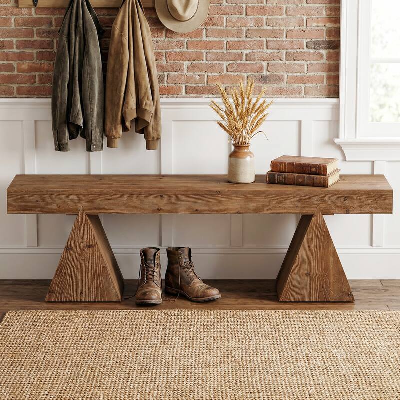 63" Solid Wood Bench, End of Bed Bench, Farmhouse Entryway Benches for Bedroom, Hallway, Kitchen