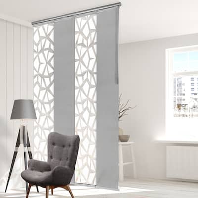InStyleDesign 4-Panel Panel Track / Room Divider/ Blinds 34"-57"W x 91.4"H, Panel width 15.75", Geometric White, Lapis Gris