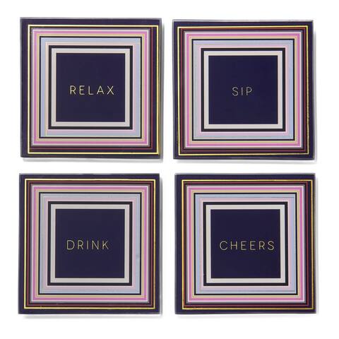 Cheers To You Gold Set Of 4 Glass Coaster Set 4"D - 4 in. diameter