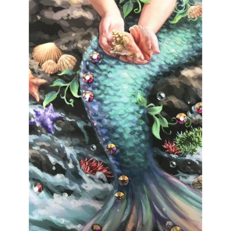 Blue White Mermaid Princess Crystals Square Pizazz Wall Decor 10"x10"