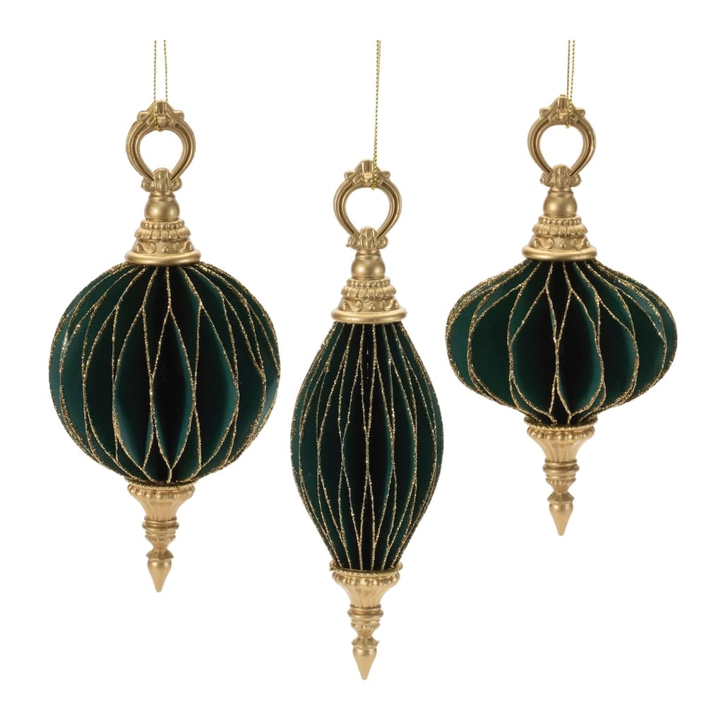 Glittered Folded Christmas Ornaments - 7.25" - Green and Gold - Set of 6