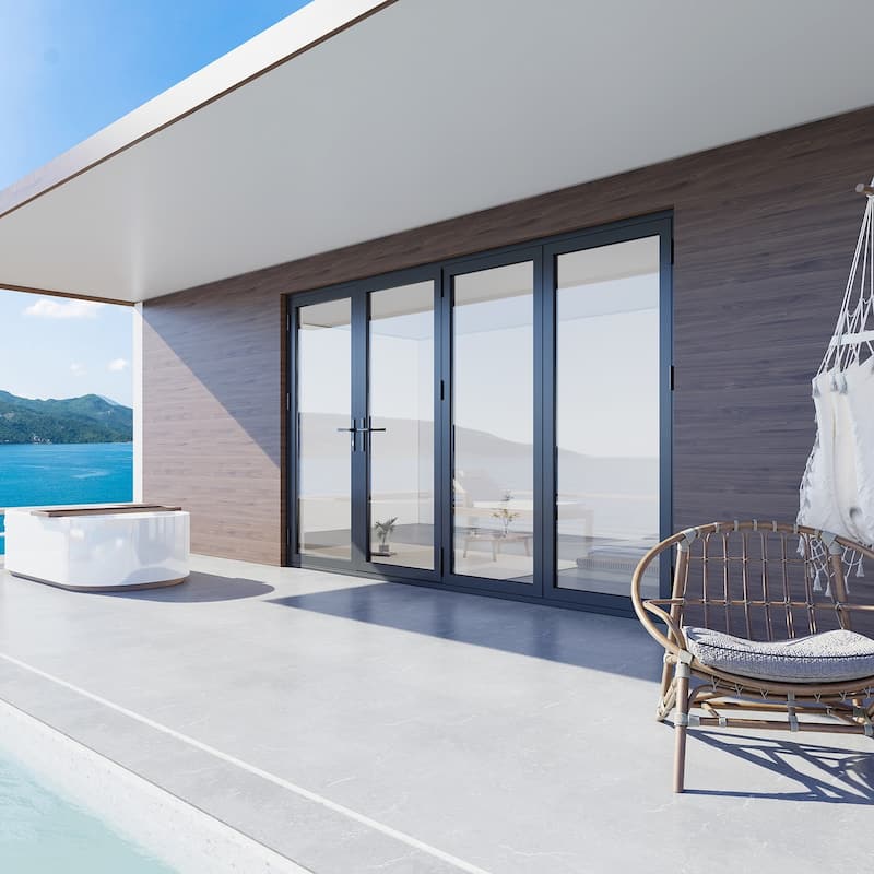 KaMic 120" x 96" 4-Panel Aluminum Patio Folding Door Left to Right-Outswing