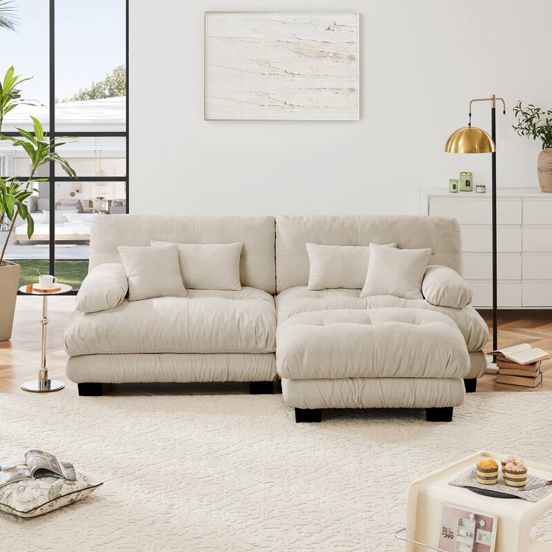 94.4" Chenille Cloud Sofa with Convertible Ottoman
