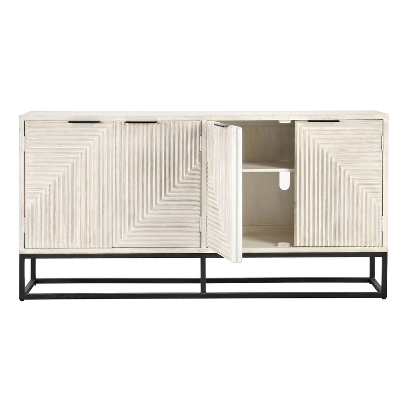 Classic Home Flint Four-Door Mango Wood Sideboard in Whitewash