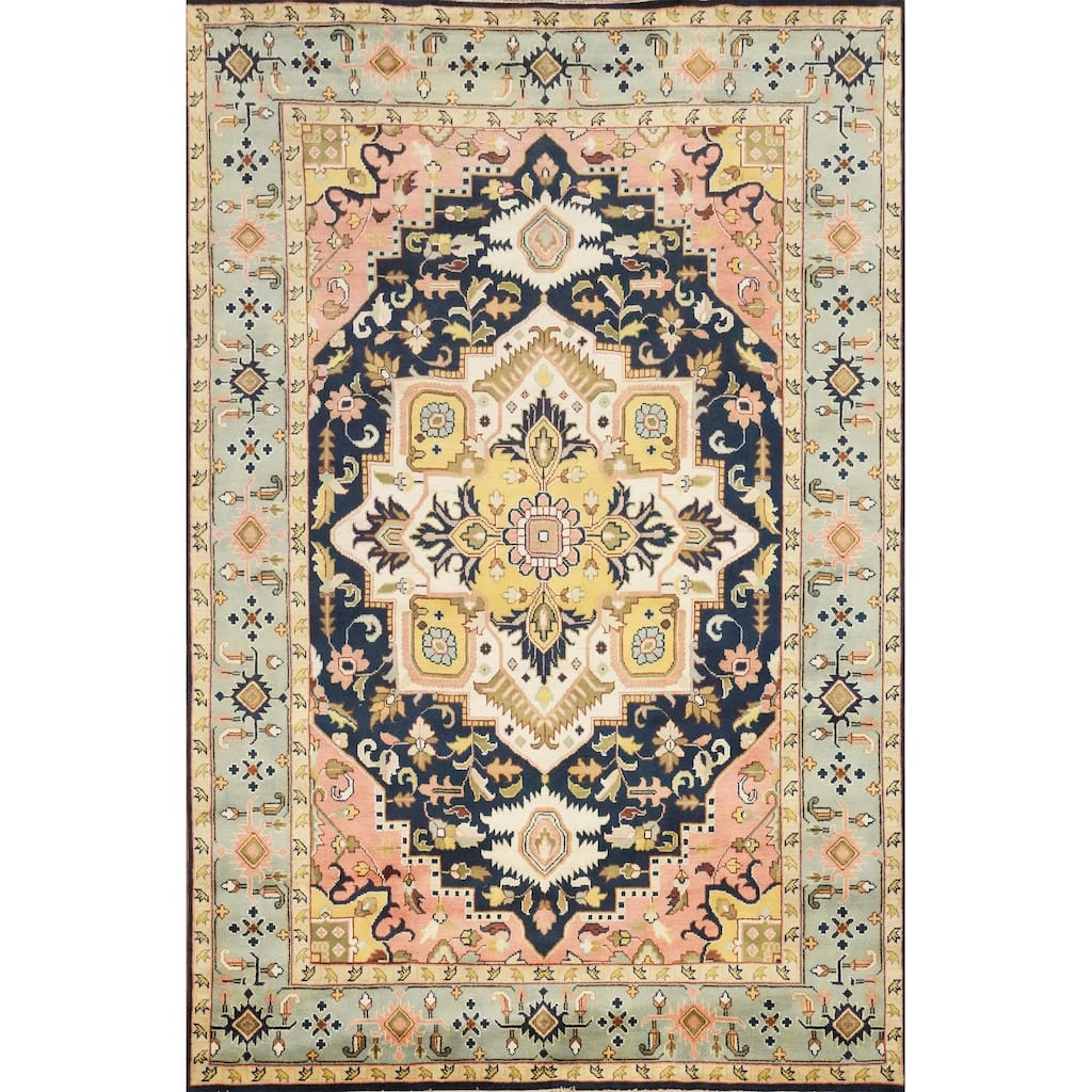 Hand Knotted Oriental 100% Wool Carpet Transitional Floral Navy Blue & Blues Oushak Area Rug - 13' 11'' X 9' 10''