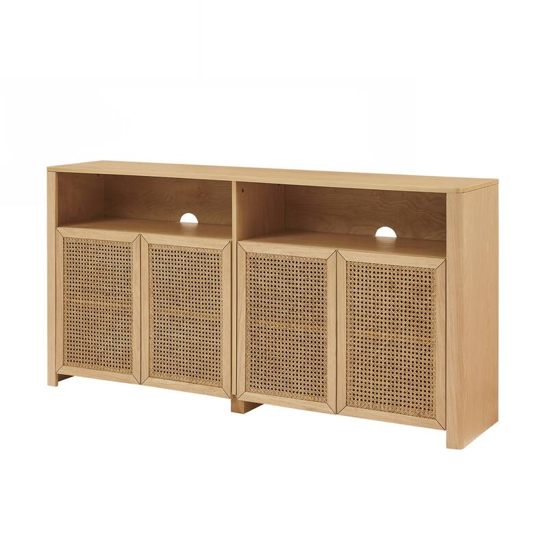 Mid Century Modern Rattan Sideboard Buffet Cabinet with Storage
