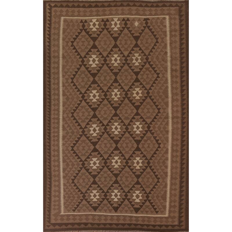 Hand Woven Oriental 100% Wool Carpet Southwestern Geometric Brown Kilim Area Rug - 9' 4'' X 6' 11''