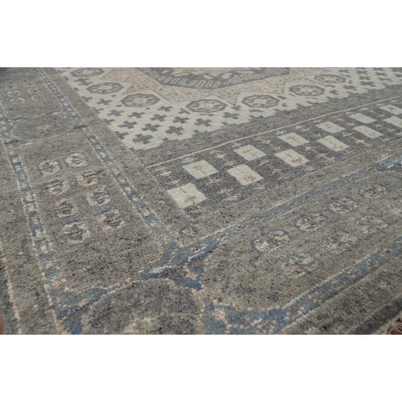 Transitional Beige Oushak Indian Area Rug Hand-Knotted Wool Carpet - 7'10" x 10'2" - 7'10" x 10'2" - Ivory/Beige