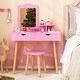 preview thumbnail 4 of 10, Pink Kid Vanity Table Chair Set with Mirror and 2 Large Storage Drawers Perfect for Holiday Gift - 28" x 13" x 39" (L x W x H)
