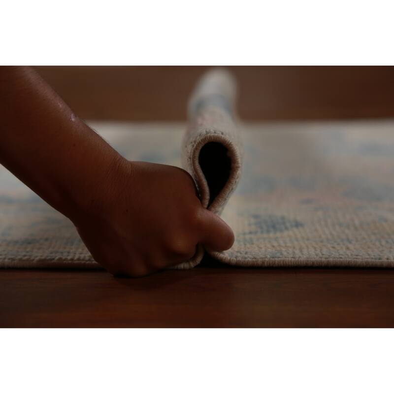 Hand Knotted Oriental 100% Wool Carpet Transitional Geometric Navy Blue & Blues Oushak Runner Rug - 12' 2'' X 3' 3''