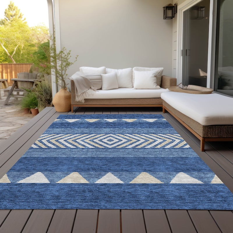 Machine Washable Indoor/ Outdoor Global Boho Chantille Rug - Navy - 3' x 5'