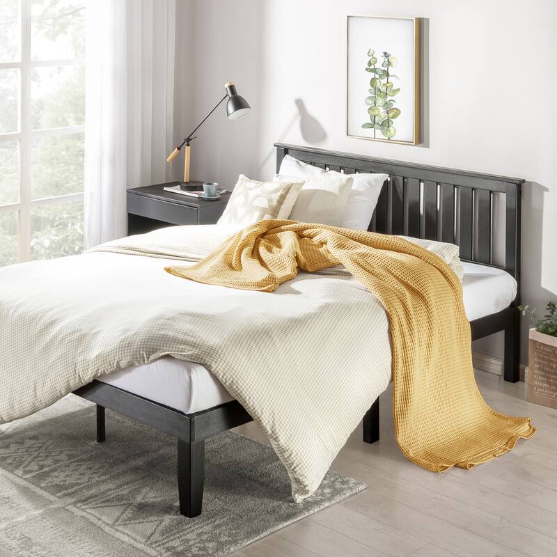 Solid Wood Platform Bed with Paneled Headboard Multiple Colors - Black - King