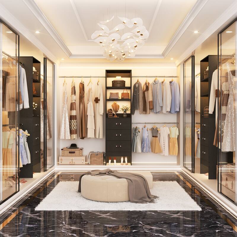 20.2'' - 96'' W Closet Organizer with Drawers, Closet System with Hanging Rods and Adjustable Shelves