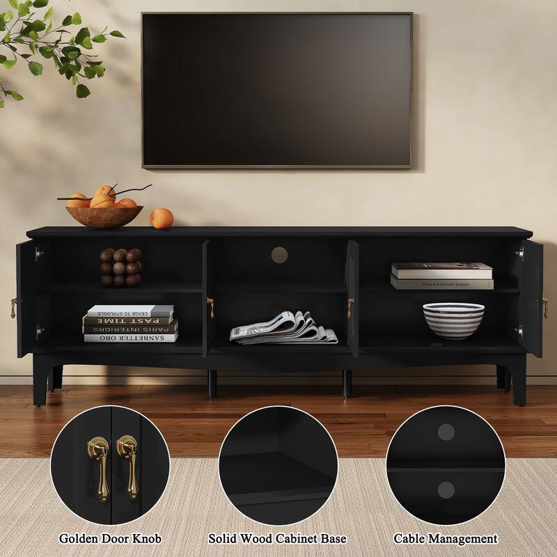 67" Mid-Century Modern TV Stand with Storage Cabinets & Open Shelves