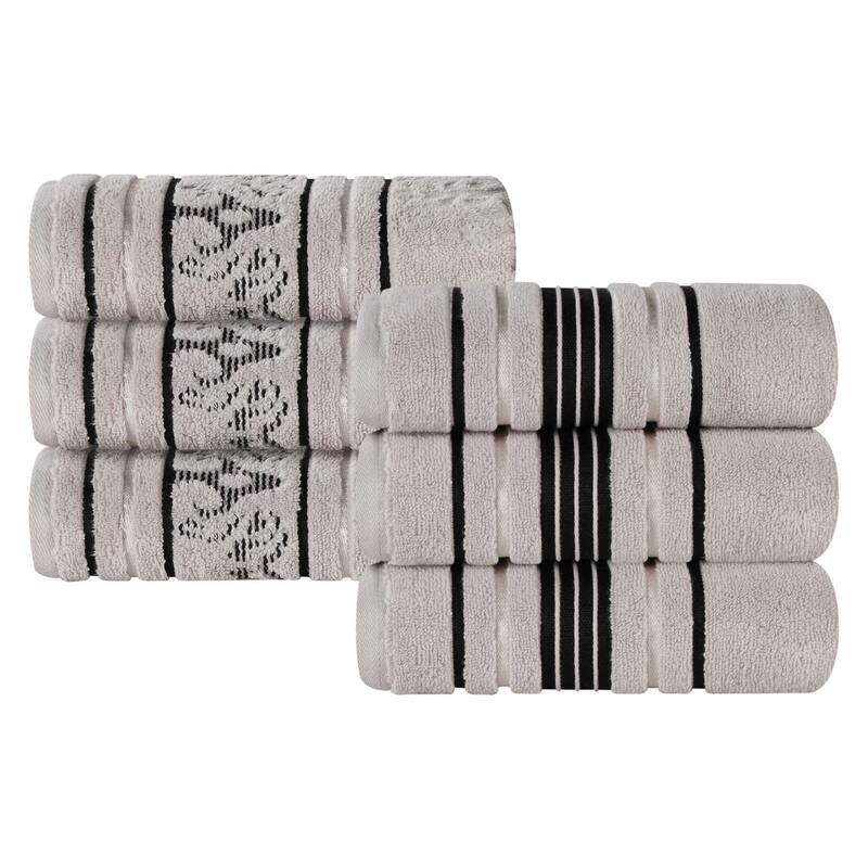Superior Sadie Zero Twist Cotton Solid and Floral Hand Towel Set of 6