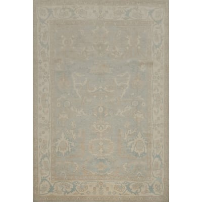 Hand Knotted Oriental 100% Wool Carpet Transitional All-Over Greys & Charcoal Oushak Area Rug - 11' 8'' X 8' 8''