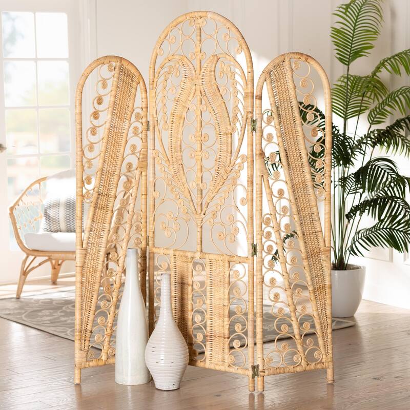bali & pari Nadra Modern Bohemian Natural Brown Rattan Room Divider