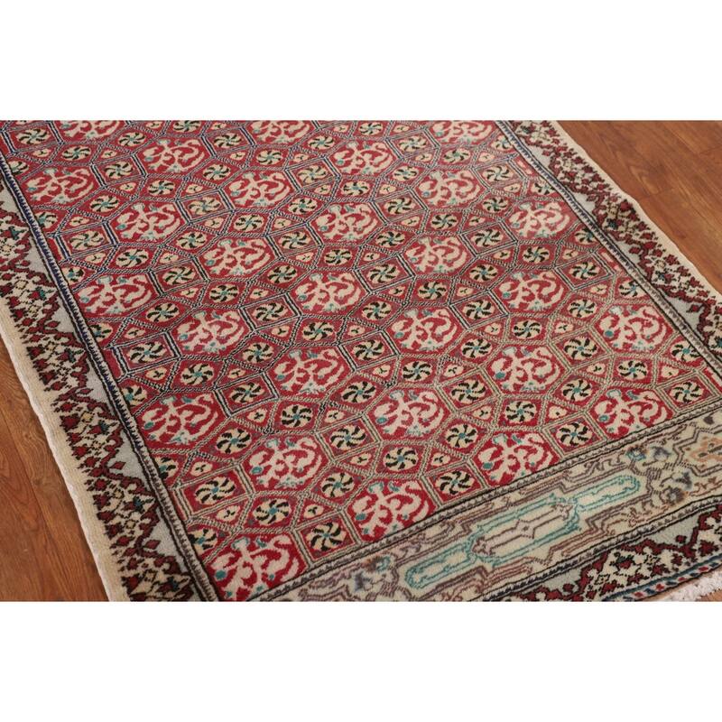Red Anatolian Turkish Vintage Runner Rug Handmade Wool Carpet - 3'2" X 9'5"