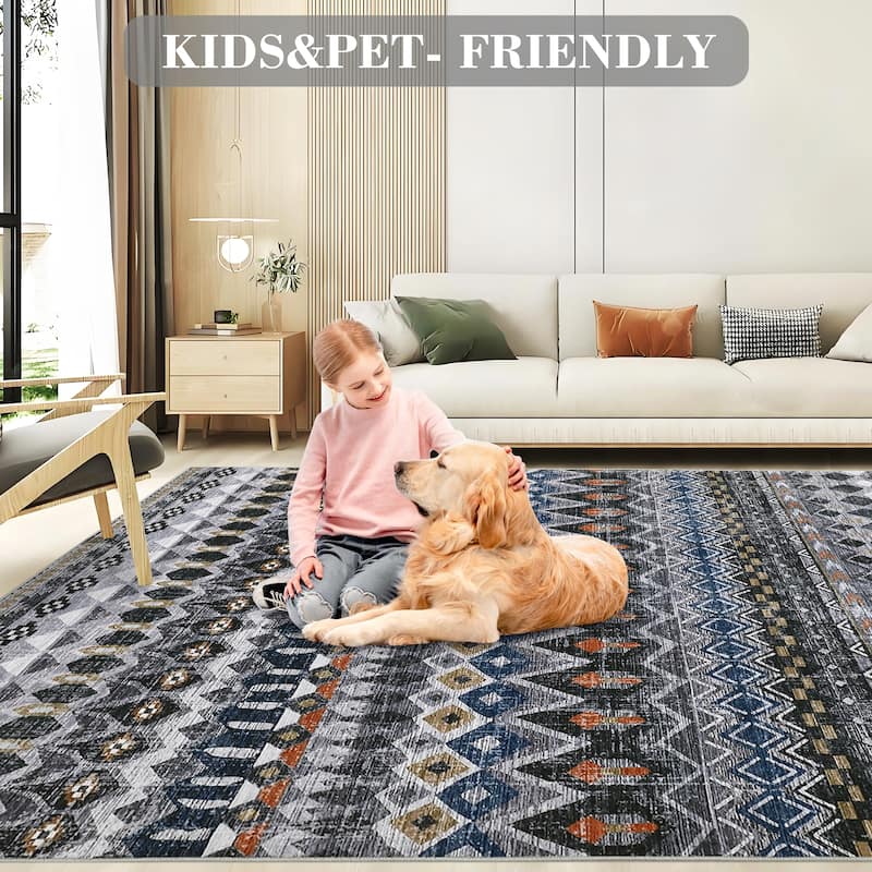 Garvee Boho Geo Low Pile Foldable Area Rug