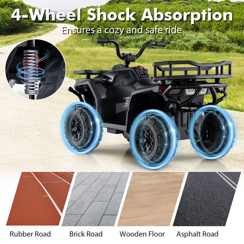 Kids Ride-On ATV with 4-Wheel Shock Absorbers and LED Lights Music Player USB Charging Port - 35" × 19" × 24" (L x W x H)