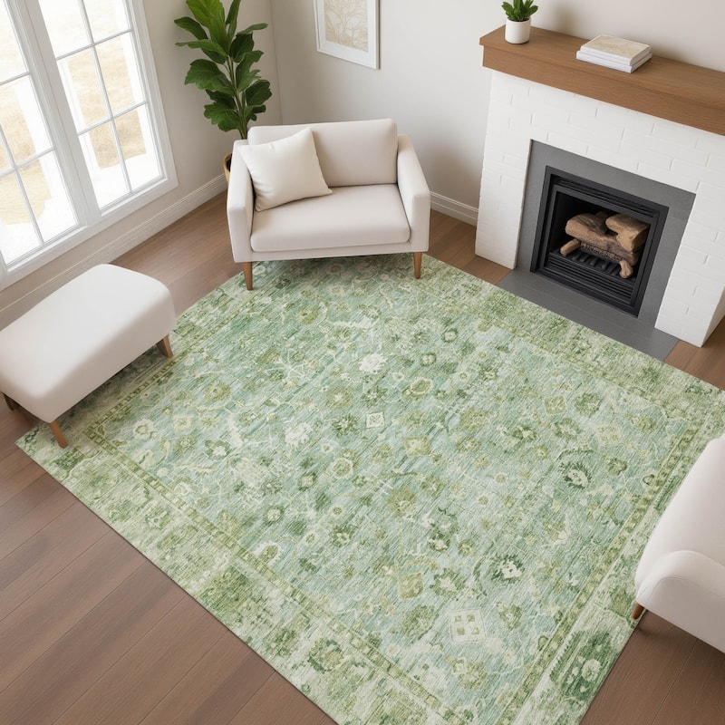 Premium Washable Super Soft Vintage Traditional Mayfield Rug - Aloe - 3' x 5'