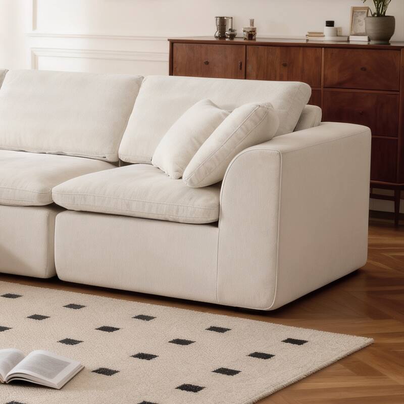 L-Shaped Chenille Sectional Sofa with Chaise Lounge, Living Room Modular Leisure Couch Chenille Sleeper Sofa