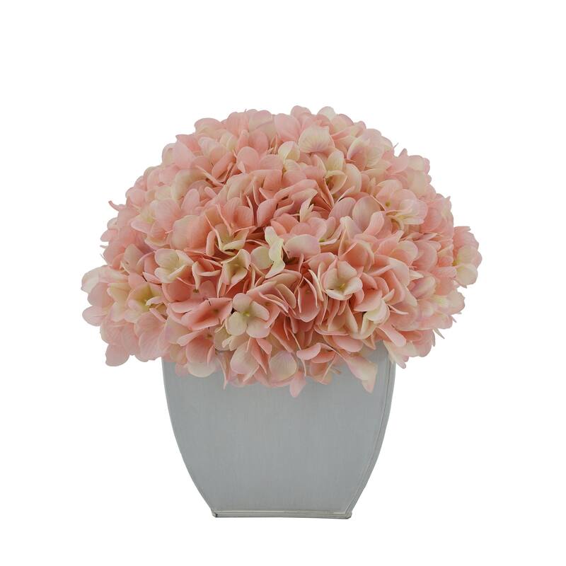 Faux Hydrangea in Cream Tapered Zinc Cube