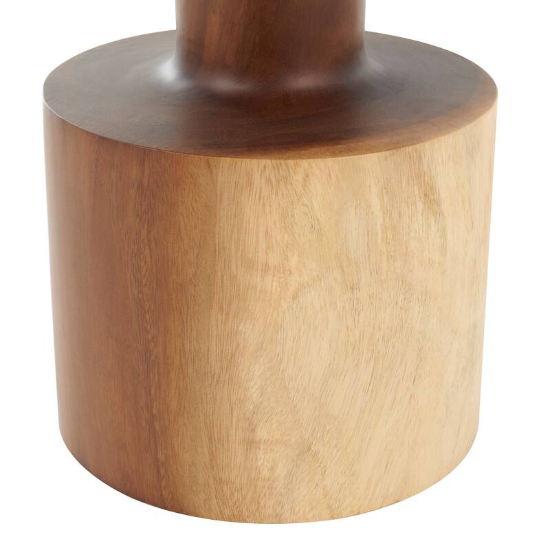 Brown Wood Handmade Side End Accent Table with Cylinder Block Base