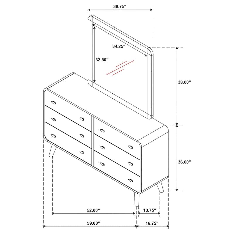 Robyn 6-drawer Bedroom Dresser and Mirror Light Ash
