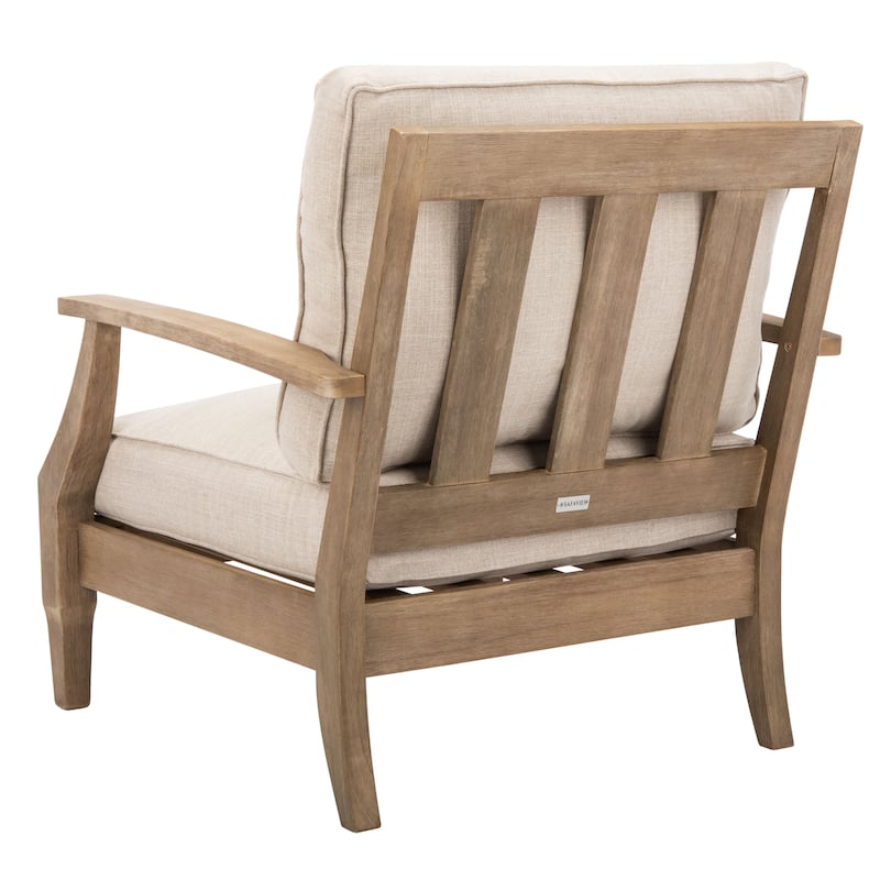 SAFAVIEH Couture Freida Wood Patio Arm Chair - 31.4" W x 35.6" L x 32.6" H - 31"W x 36"D x 33"H