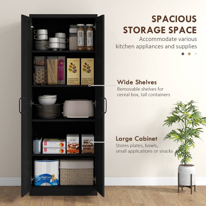 HOMCOM 63" 2-Door Kitchen Pantry, Freestanding Storage Cabinet with 5-tier Shelving and 2 Adjustable Shelves for Dining Room