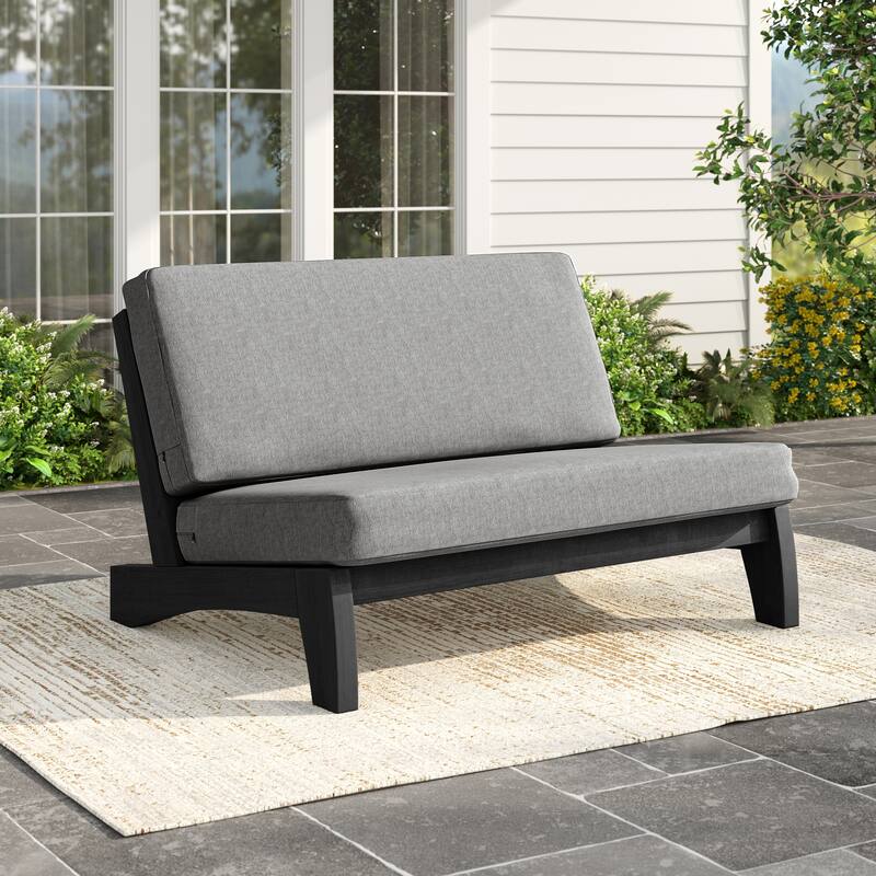 Outdoor Patio Solid Wood Chairs Loveseat Table Chat Set with Cushion