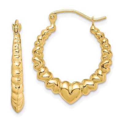 Curata 10k Yellow Gold Polished Graduating Hearts Hoop Earrings 15x3mm
