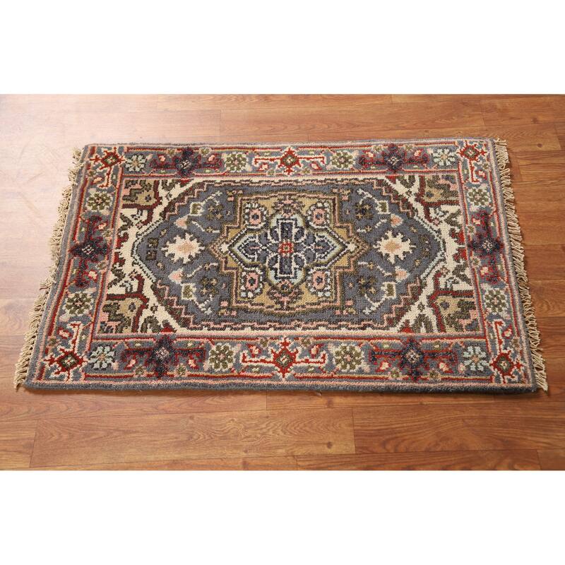 Hand Knotted Oriental 100% Wool Carpet Traditional Medallion Greys & Charcoal Heriz (serapi) Area Rug - 3' 0'' X 2' 0''
