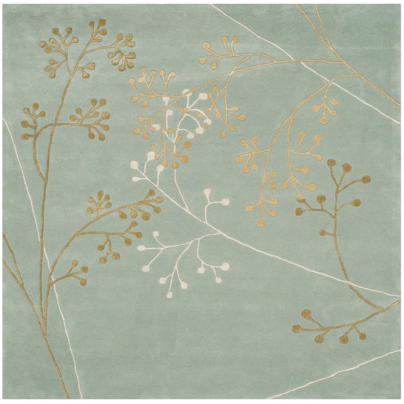 SAFAVIEH Handmade Soho Jesenia Vine N.Z. Wool Rug - 8' Square - Light Blue