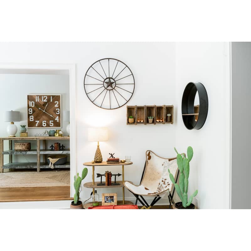 Metal Framed Wall Mirror with Wood Shelf
