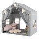 preview thumbnail 2 of 18, Gymax 3-4 Kids Large Play Tent House w/ 2 Opening Doors Star Lights & Grey