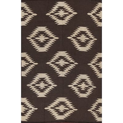 Natural Dye Kilim Tribal Geometric Oriental Wool Area Rug Hand-woven - 4'6" x 6'8"