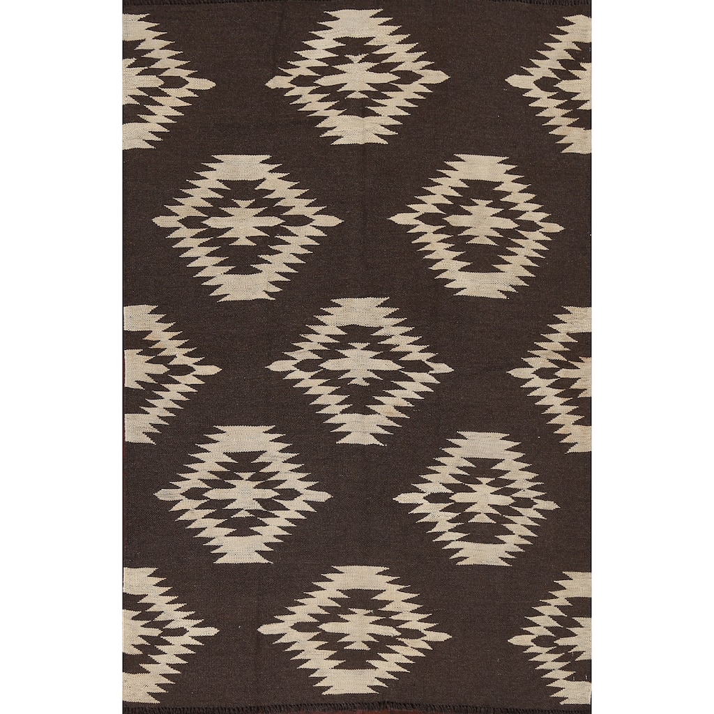 Natural Dye Kilim Tribal Geometric Oriental Wool Area Rug Hand-woven - 4'6" x 6'8"