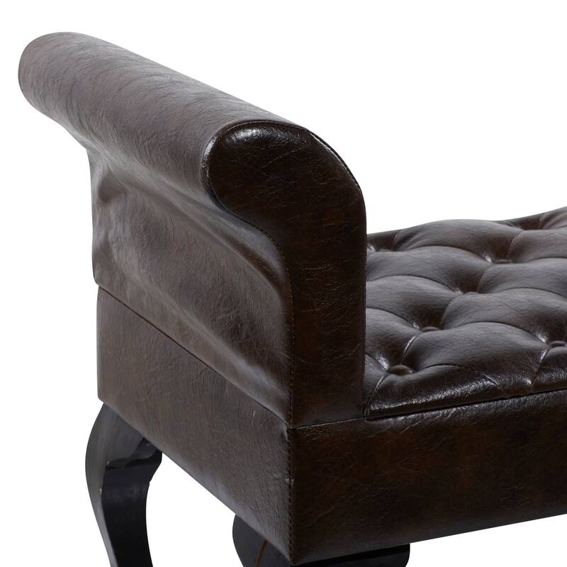 Brown Wood Tufted Bench with Wood Legs