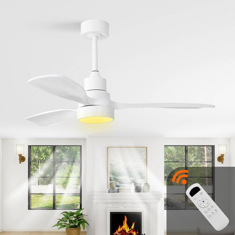 48/52 in. Modern Ceiling Fans with LED Light,Quiet/Reversible DC Motor, Flush Mount or Downrod, in White/Silver/Black - White