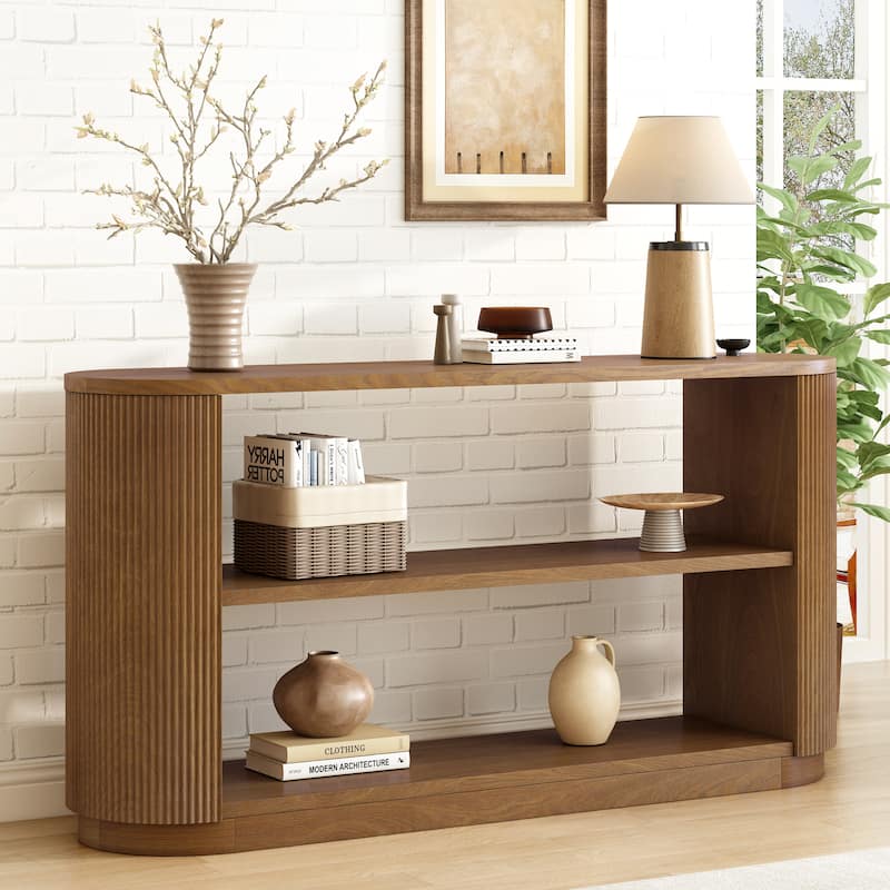 59 Inch Entryway Console Table with Elegant Wood Grain